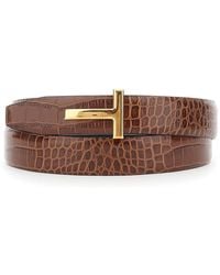 Tom Ford - Reversible Belt With T Buckle Closure And Embossed Crocodile Effect - Lyst