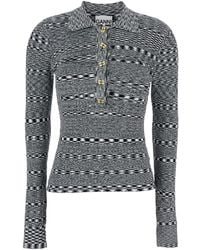 Ganni - And Polo Shirt With All-Over Space-Dye Effect And Button Closure - Lyst