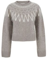 Soft Goat - Sweater Brushed Fair Isle Crewneck With Long Sleeves And Rou - Lyst