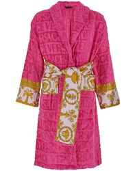 Versace - Terry Cotton Baroque Print Bathrobe - Lyst