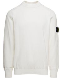 Stone Island - Crew Neck Sweater With Logo Application On Sleeve I - Lyst