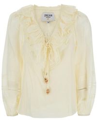 DREAM CATCHER - 'Aria' Blouse With V-Neck And Ruffles On The Front - Lyst