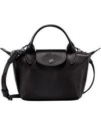 Longchamp - 'le Pilage Xtra' Black Handbag With Adjustable And Removable Shoulder Strap And Embossed Logo On The Front In Leather Woman - Lyst
