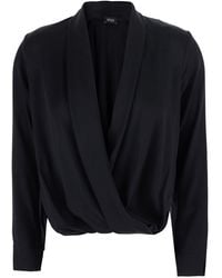 Le Plain - Georgette Blouse With Long Sleeves And V-Neck - Lyst