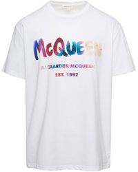 Alexander McQueen - Oversized T-shirt With Multicolor Graffiti Logo Print In Cotton - Lyst