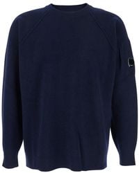 C.P. Company - Crew Neck Sweater With Compass Logo On Sleeve - Lyst