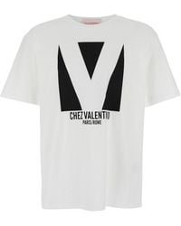 Valentino - 'Chez' Crewneck T-Shirt With Maxi Logo Print On The Fr - Lyst