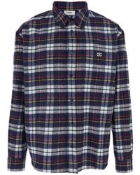 Celine - Camicia Con Motivo A Quadri E Logo Ricamato Sul Fronte - Lyst