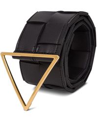 Bottega Veneta - Black Leather Belt With Tringolar Buckle - Lyst
