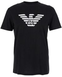Emporio Armani - Crewneck T-Shirt With Logo Embroidery On The Front - Lyst
