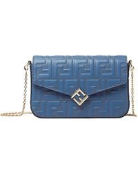 Fendi - Mini Bag With Chain-Link Shoulder Strap And All-Over Ff Emb - Lyst