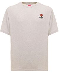 KENZO - Crest Melange Cotton T-Shirt With ' Logo Patch - Lyst