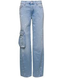 Off-White c/o Virgil Abloh - Jeans con tasca cargo e macchie di colore in denim di cotone azzurro donna - Lyst