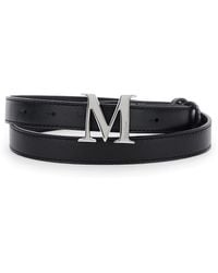 Max Mara - Cintura Con Fibbia Con Placca Logo E Cuciture A Contrasto In - Lyst