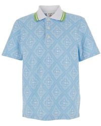 CASABLANCA - Light Polo Shirt With Classic Bicolor Collar And All-Over Embroidery - Lyst