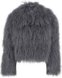 Plain - Cropped Fur Jacket With Concealed Front Closure - Lyst