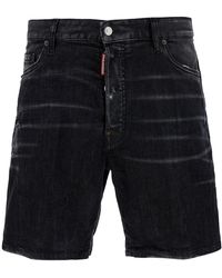 DSquared² - 'marine' Black Bermuda Shorts With Logo Patch In Stretch Cotton Denim Man - Lyst