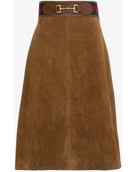 Gucci Suede Leather Skirt With Web Tape - Brown