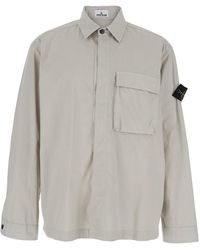 Stone Island - Jacket With Classic Collar And Logo Patch On Sleeve - Lyst