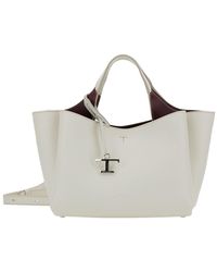 Tod's - Handbag With Embossed Logo And T Timeless Charm - Lyst