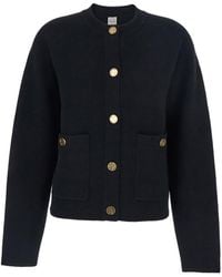TOTEME - Crewneck Cardigan With Two Front Patch Pockets And Ribbed - Lyst
