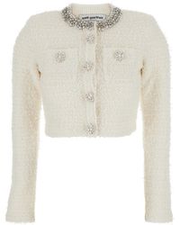 Self-Portrait - Cardigan Crop Girocollo Con Decorazione Con Cristalli Su - Lyst