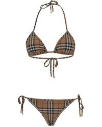 Burberry - Bikini With Vintage Check Motif In Stretch Nylon - Lyst