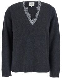 Loulou de Saison - Leyla V-Neck Sweater W/ Lace Is A V-Neck Sweater With - Lyst