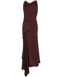 Victoria Beckham - Bordeaux Midi Dress With Draped Neckline And Asymmetric Hem - Lyst