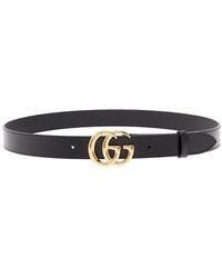 Gucci - Leather Belt With Gg Golden Metal Buckle - Lyst