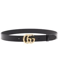 Gucci - Leather Belt With gg Golden Metal Buckle - Lyst