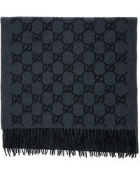 Gucci - Scarf With Fringed Hem And Gg Motif Jacquard - Lyst
