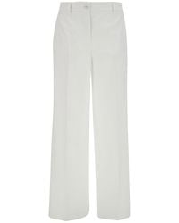 Dolce & Gabbana - White Palazzo Pants With Logo Detail In Stretch Cotton Woman - Lyst