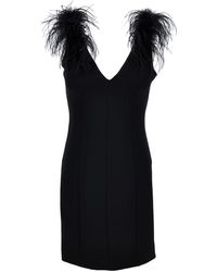 Pinko - Mini Black Dress With Feathers Embellishment In Fabric Woman - Lyst