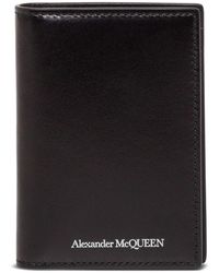 Alexander McQueen Portacarte bifold in pelle nera e stampa logo uomo - Nero