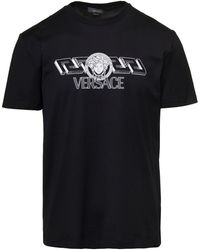 Versace - T-shirt con stampa logo in cotone uomo - Lyst