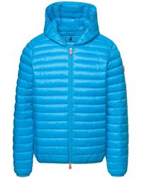 Save The Duck - Hooded Puffer Jacket With Zip Fastening And Logo In - Lyst