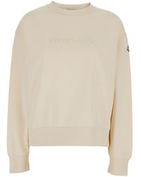Moncler - Felpa Girocollo Con Logo Lettering Sul Fronte E Patch Logo Sul - Lyst