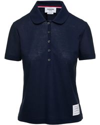 Thom Browne - Blue Polo Shirt With Peter-pan Collar And Logo Patch In Cotton Woman - Lyst
