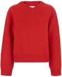 Soft Goat - Chunky V Neck Sweater With Long Sleeves - Lyst