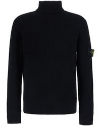 Stone Island - Sweater With High Collar And Logo Patch On The Slee - Lyst