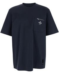 Fendi - T-Shirt Girocollo Con Logo Stampato Sul Fronte E Tasca Applicata - Lyst
