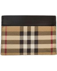 Burberry - Beige Vintage Check Cardholder And Embossed Logo In Fabric And Leather Blend - Lyst