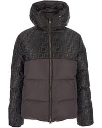 Fendi - Down Jacket With Drawstring Hood And Ff Motif - Lyst