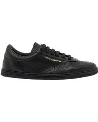 Dolce & Gabbana - Black Low Top Perforated Sneakers With Logo Detail In Leather Man - Lyst