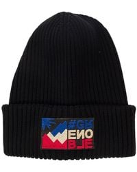 3 MONCLER GRENOBLE - Black Ribbed Beanie With Grenoble Logo Patch At The Front In Wool - Lyst