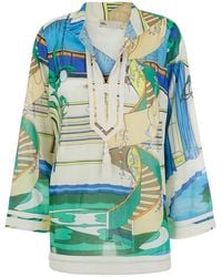 Tory Burch - Dress With V-Neck And All-Over Print - Lyst