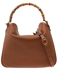 Gucci - 'medium Diana' Brown Shoulder Bag With Bamboo Handle And Double G Detail In Leather - Lyst