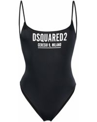 DSquared² D-squared2 Woman's Black Stretch One-piece Swimsuit With Logo-print