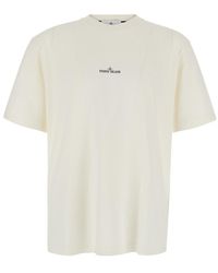 Stone Island - Crew Neck T-Shirt With Logo Lettering On The Front And Maxi Logo Print On The Back - Lyst